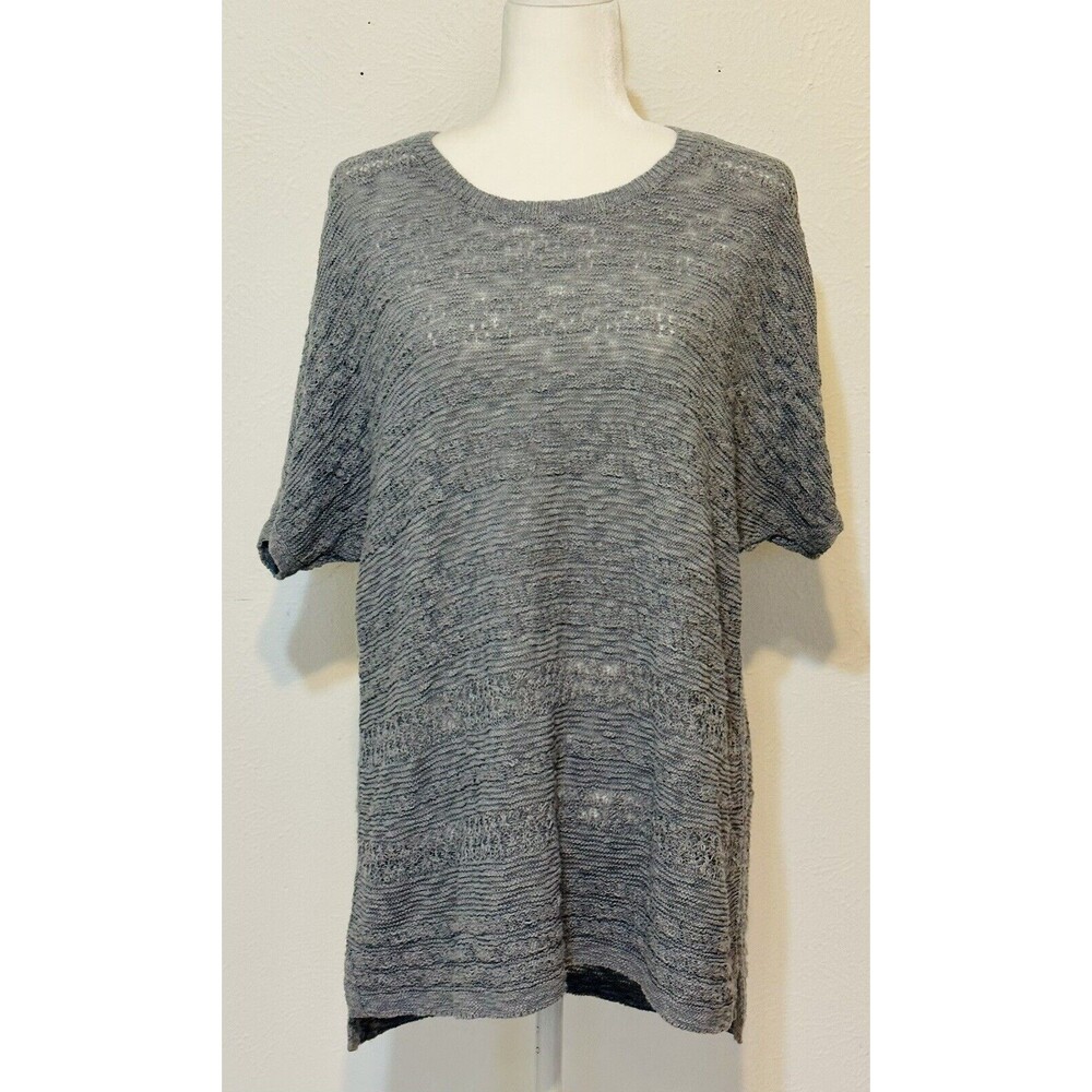 J Jill Women Size L Crochet Knit Semi Sheer Short Sleeve Top Boho Minimalist